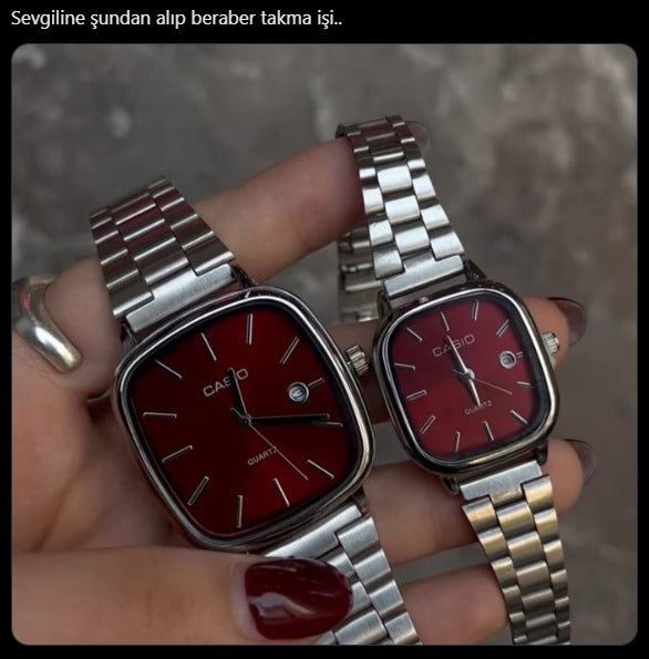 Casio Vintage Çift Saatleri Vişne Kırmızısı